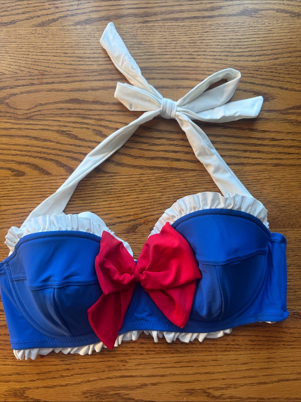 Hot Topic Blue Bikini Top with Red Bow and White Trim Disney